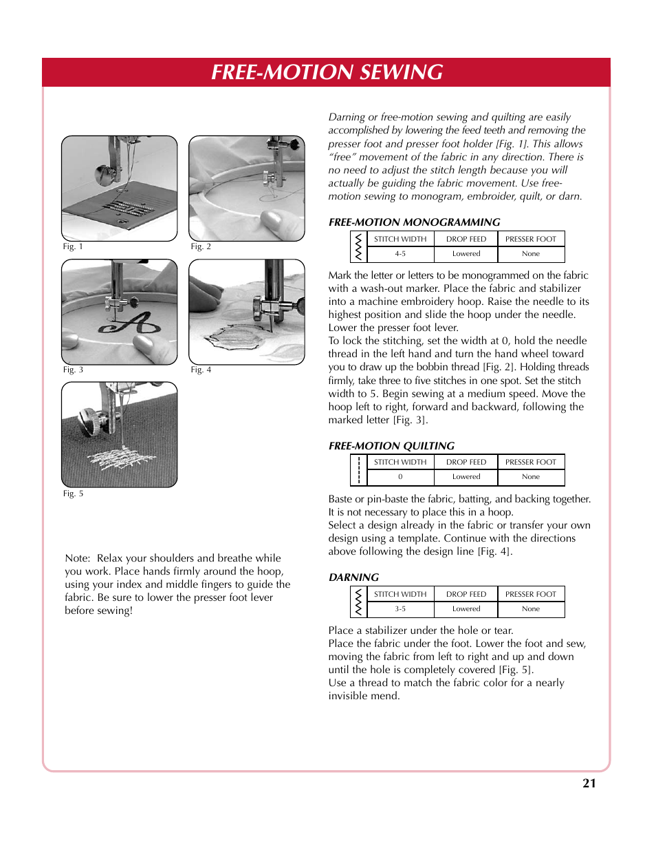Free-motion sewing | Simplicity SA200 User Manual | Page 22 / 27