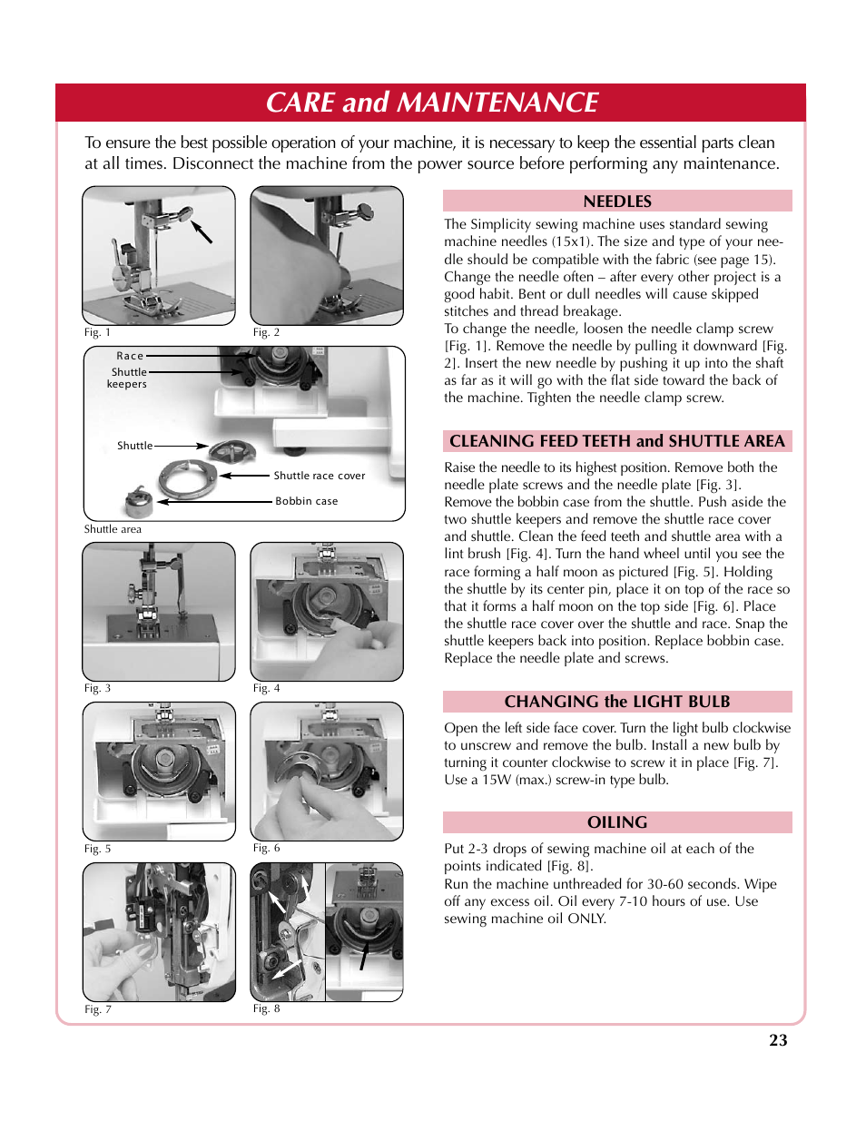 Care and maintenance | Simplicity SA200 User Manual | Page 24 / 27