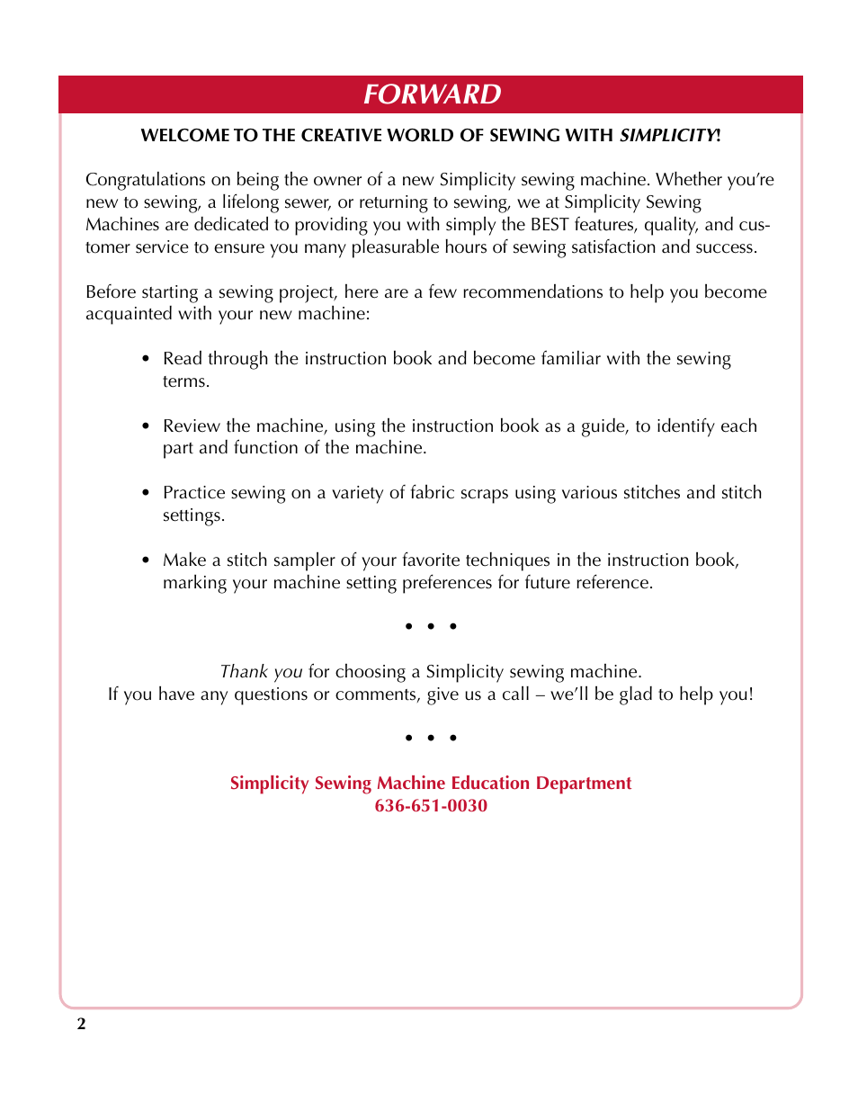 Forward | Simplicity SA200 User Manual | Page 3 / 27