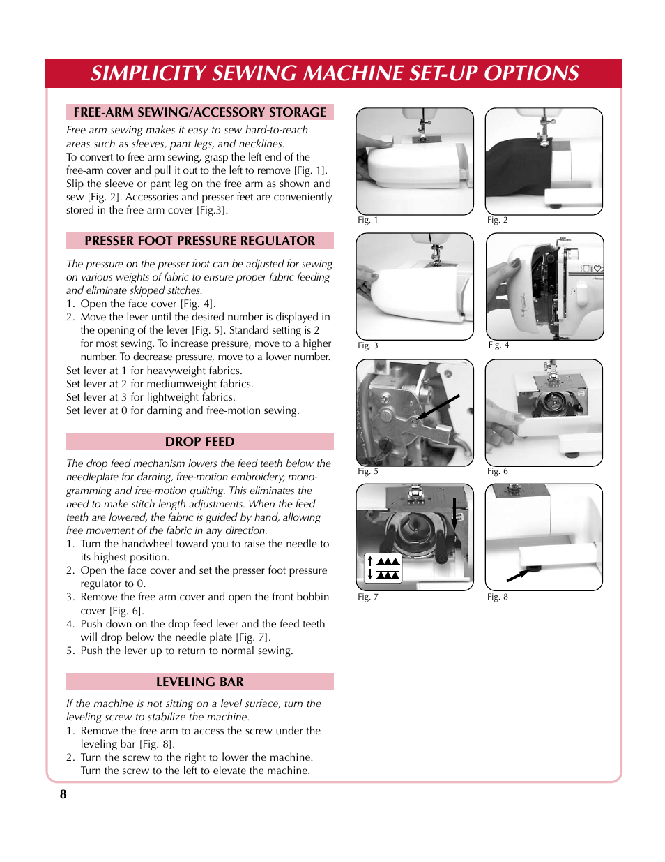 Simplicity sewing machine set-up options | Simplicity SA200 User Manual | Page 9 / 27