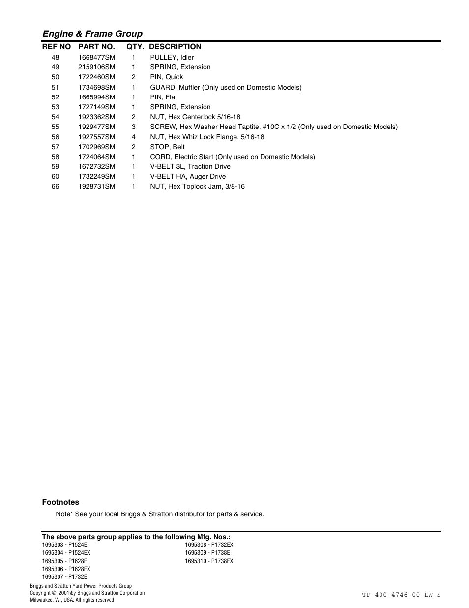 Engine & frame group | Simplicity 1695309 User Manual | Page 11 / 28