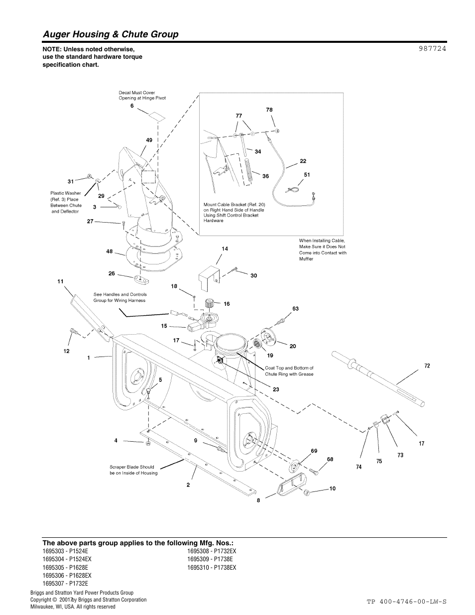 Auger housing & chute group | Simplicity 1695309 User Manual | Page 14 / 28