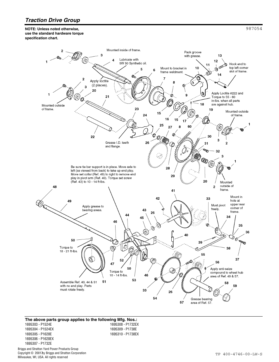 Traction drive group | Simplicity 1695309 User Manual | Page 18 / 28