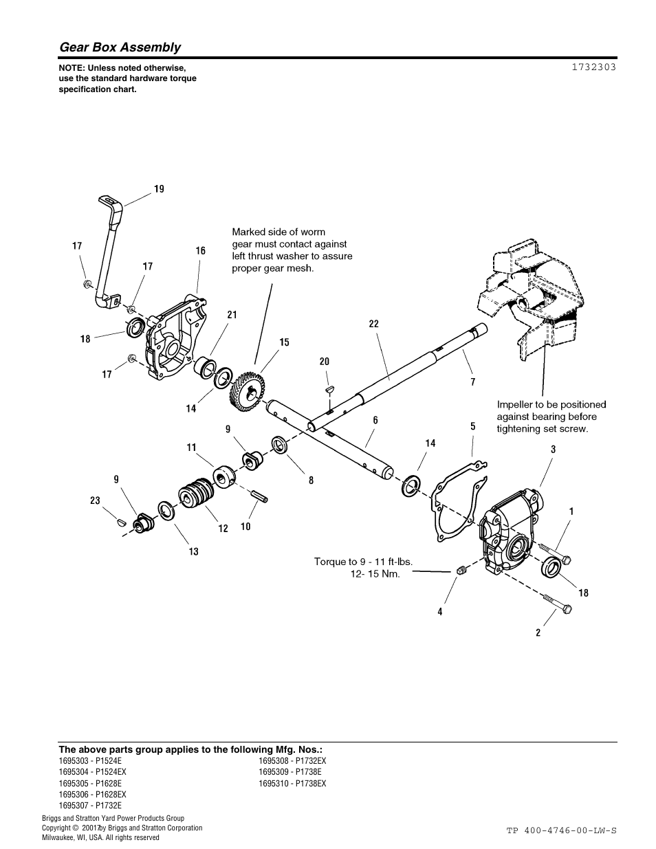 Gear box assembly | Simplicity 1695309 User Manual | Page 24 / 28