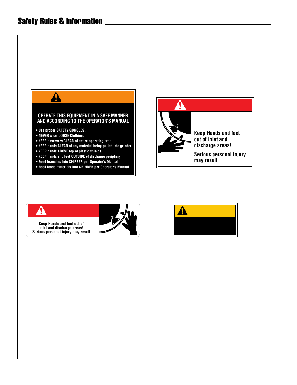 Danger, Warning, Caution | Safety rules & information, Safety decals, Rotating cutters | Simplicity 14E User Manual | Page 10 / 36