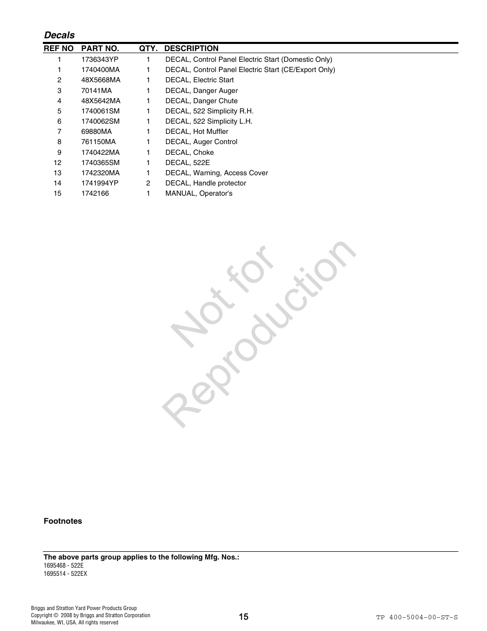 Not for reproduction | Simplicity 09A4130202E1 User Manual | Page 15 / 24
