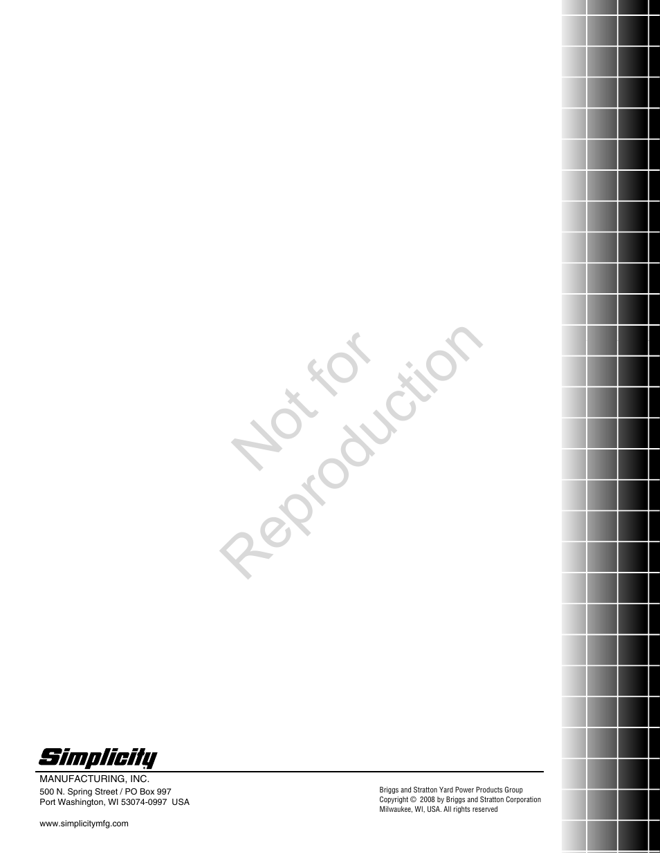 Not for reproduction | Simplicity 09A4130202E1 User Manual | Page 24 / 24