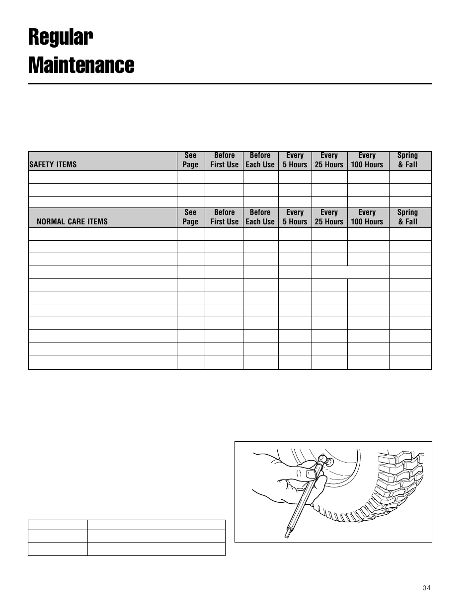 Regular maintenance, Maintenance schedule & procedures, Check tire pressures | Simplicity ZT2561F User Manual | Page 20 / 44