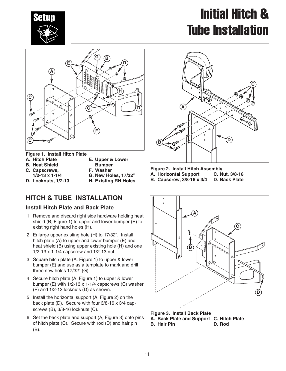 Initial hitch & tube installation, Hitch & tube installation | Simplicity 1694498 User Manual | Page 15 / 20