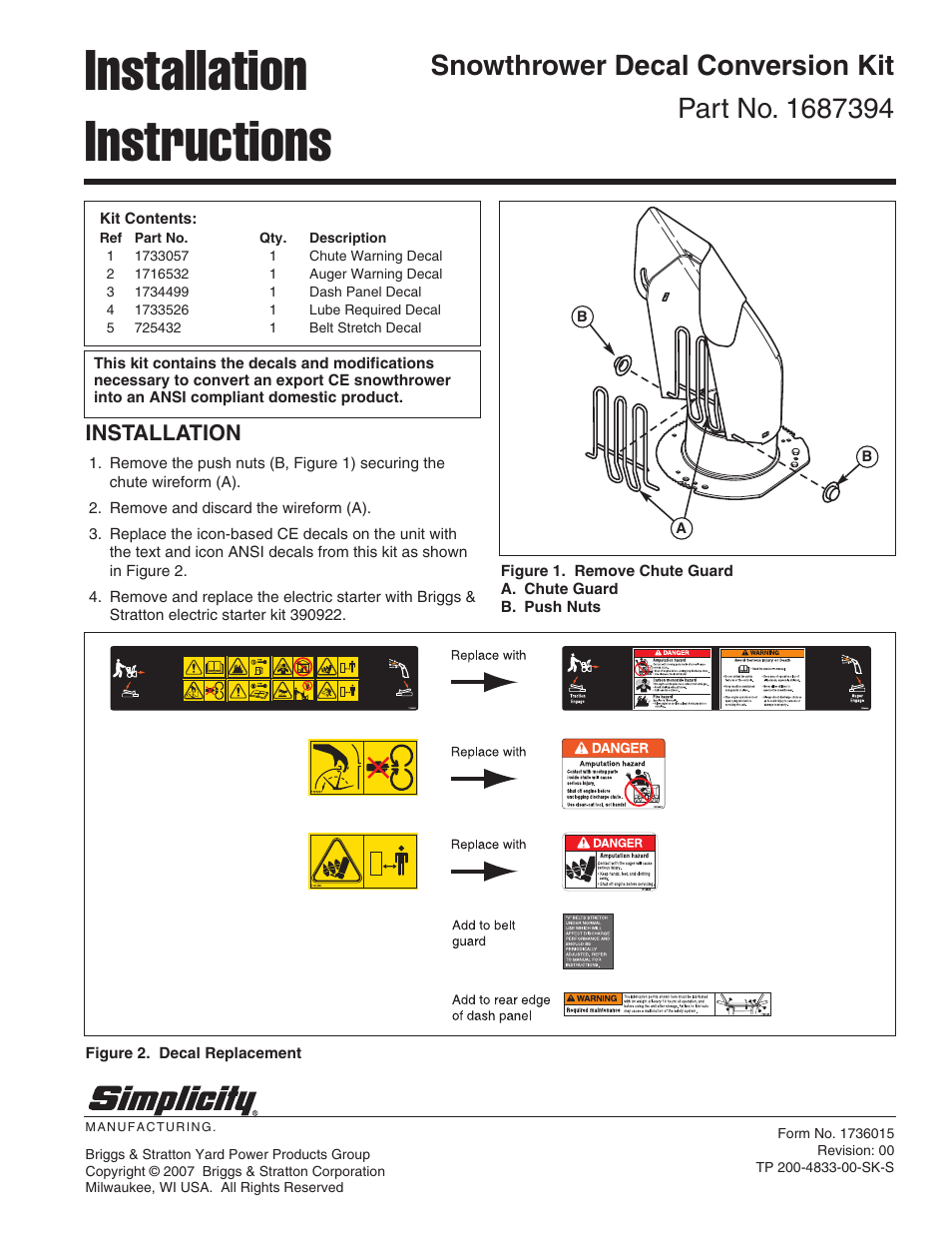 Simplicity 1687394 User Manual | 1 page