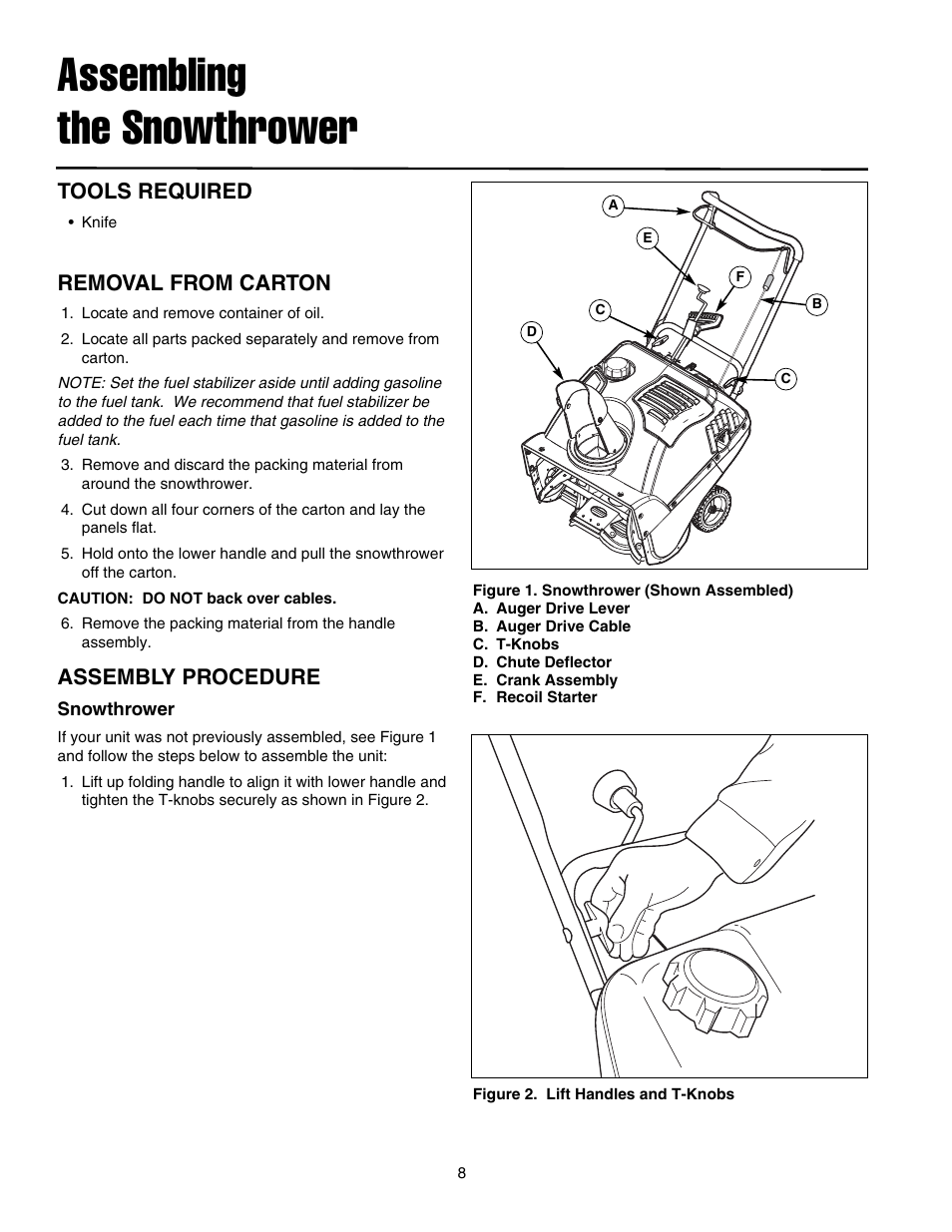 Assembling the snowthrower, Tools required, Removal from carton | Assembly procedure | Simplicity 1695468 User Manual | Page 12 / 28