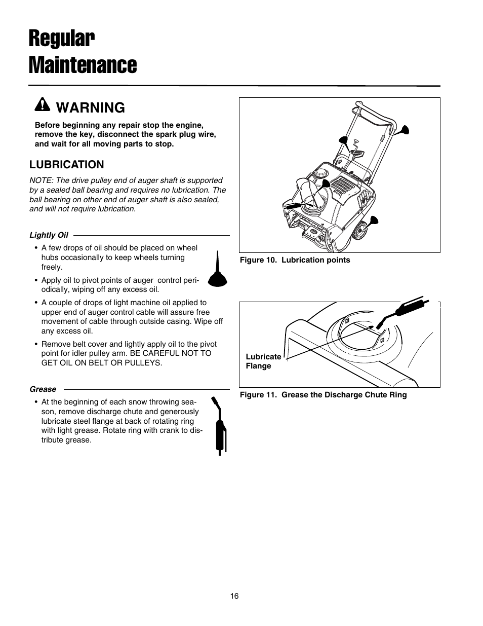 Regular maintenance, Warning, Lubrication | Simplicity 1695468 User Manual | Page 20 / 28