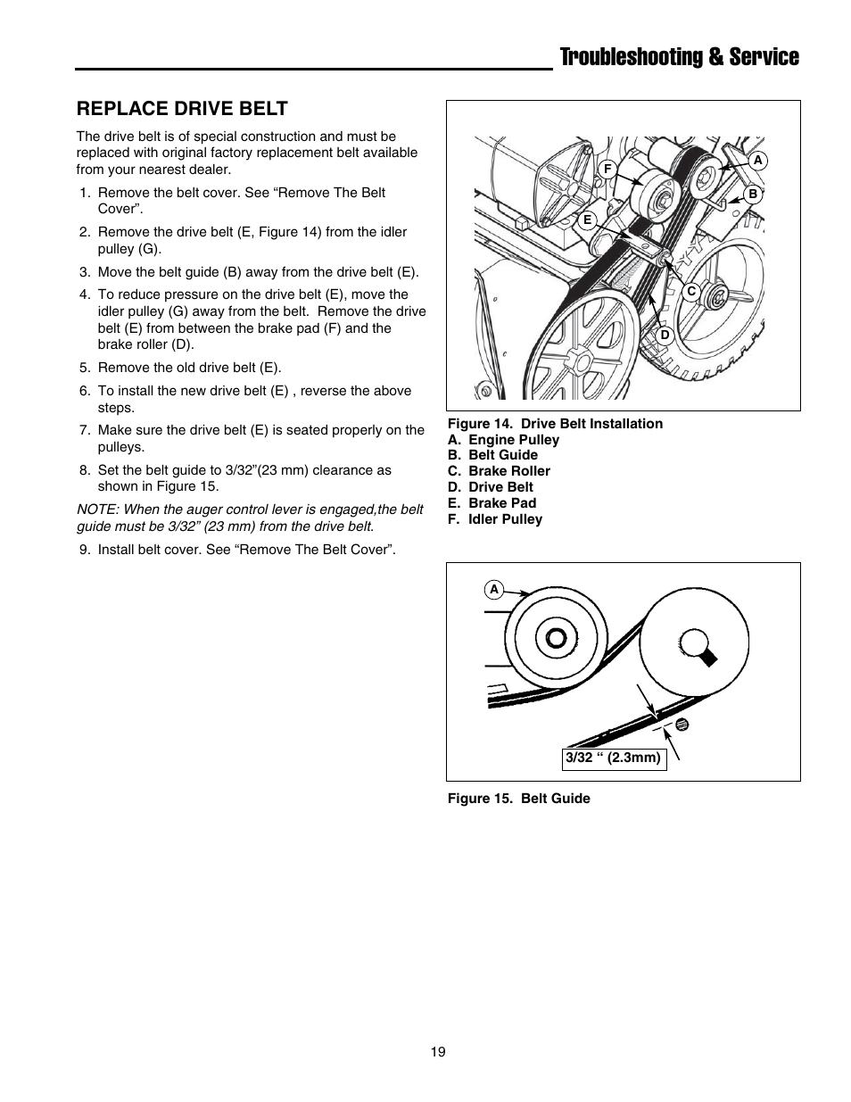 Troubleshooting & service, Replace drive belt | Simplicity 1695468 User Manual | Page 23 / 28