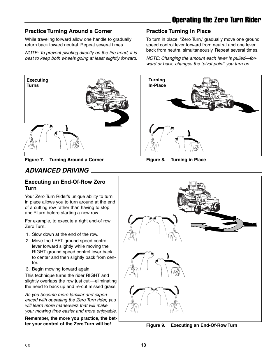 Operating the zero turn rider, Advanced driving | Simplicity ZT2148T User Manual | Page 17 / 42