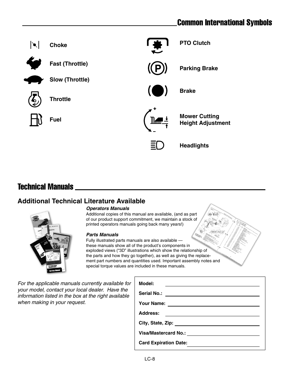 Common international symbols technical manuals, Additional technical literature available | Simplicity ZT2148T User Manual | Page 41 / 42