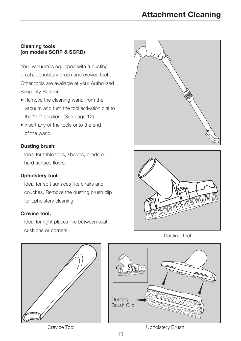 Attachment cleaning | Simplicity SCRS SCRD SCRP User Manual | Page 15 / 32
