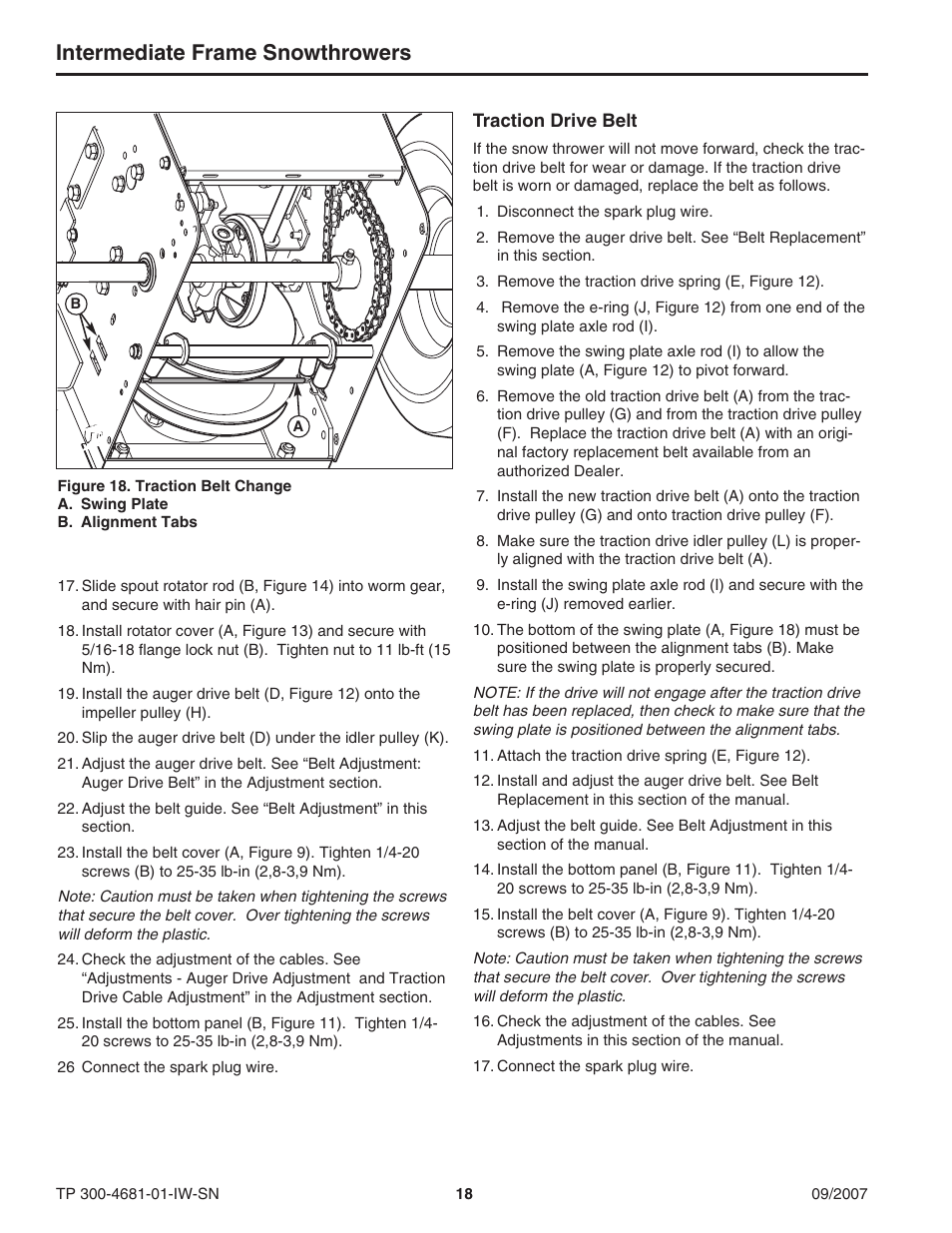 Intermediate frame snowthrowers | Simplicity SMI I1924E User Manual | Page 18 / 18