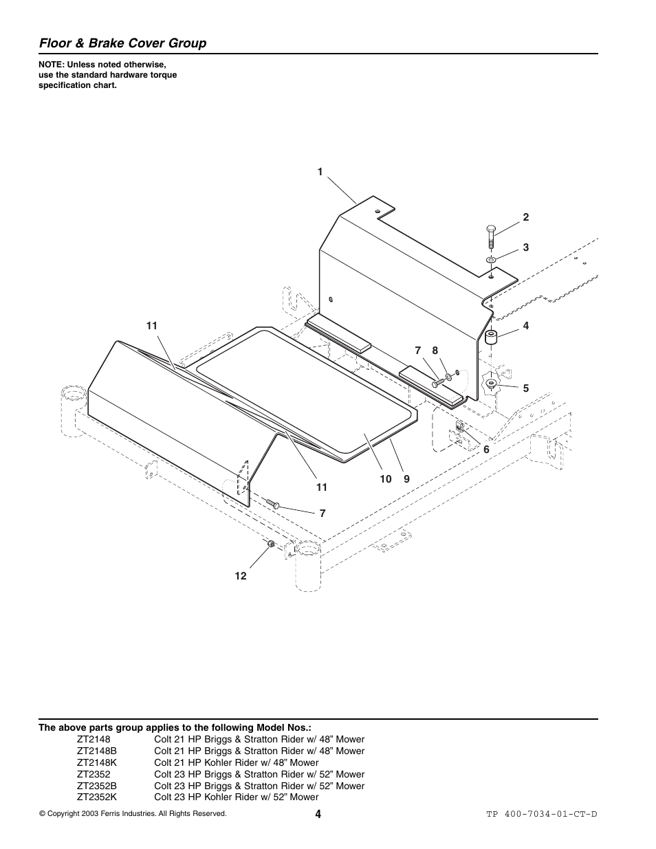 Floor & brake cover group | Simplicity ZT2148B User Manual | Page 10 / 63