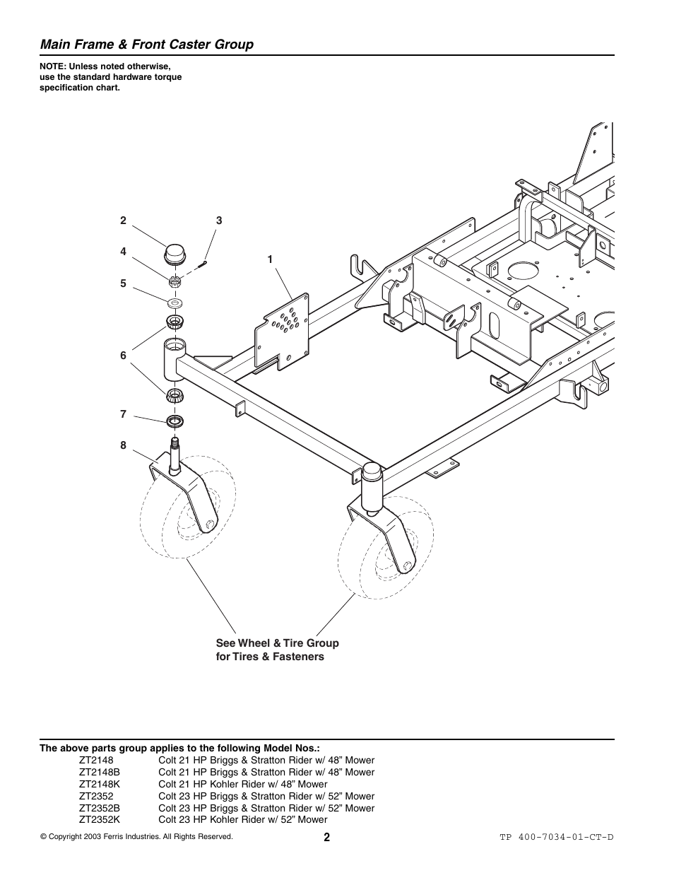 Main frame & front caster group | Simplicity ZT2148B User Manual | Page 8 / 63