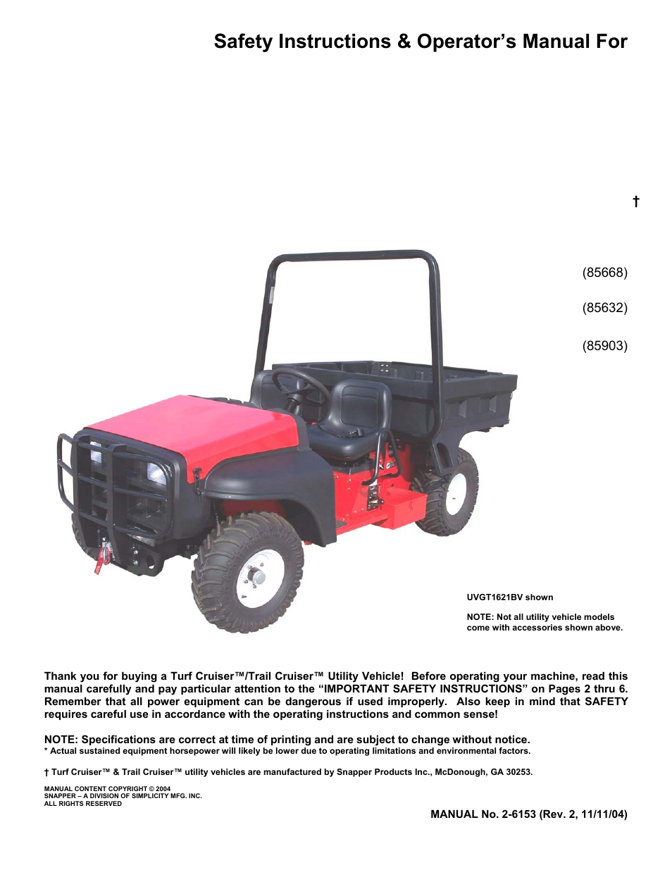 Simplicity UVGT1621BV User Manual | 36 pages