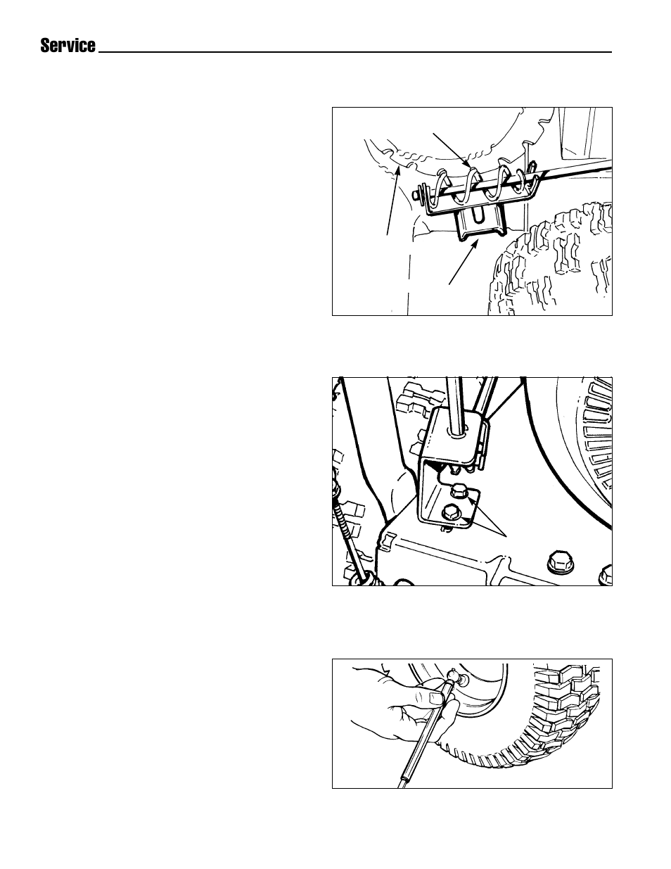 Service, Discharge chute worm assembly adjustment, Chute direction control rod gear adjustment | Checking tire pressure | Simplicity 1693426 755E User Manual | Page 26 / 28