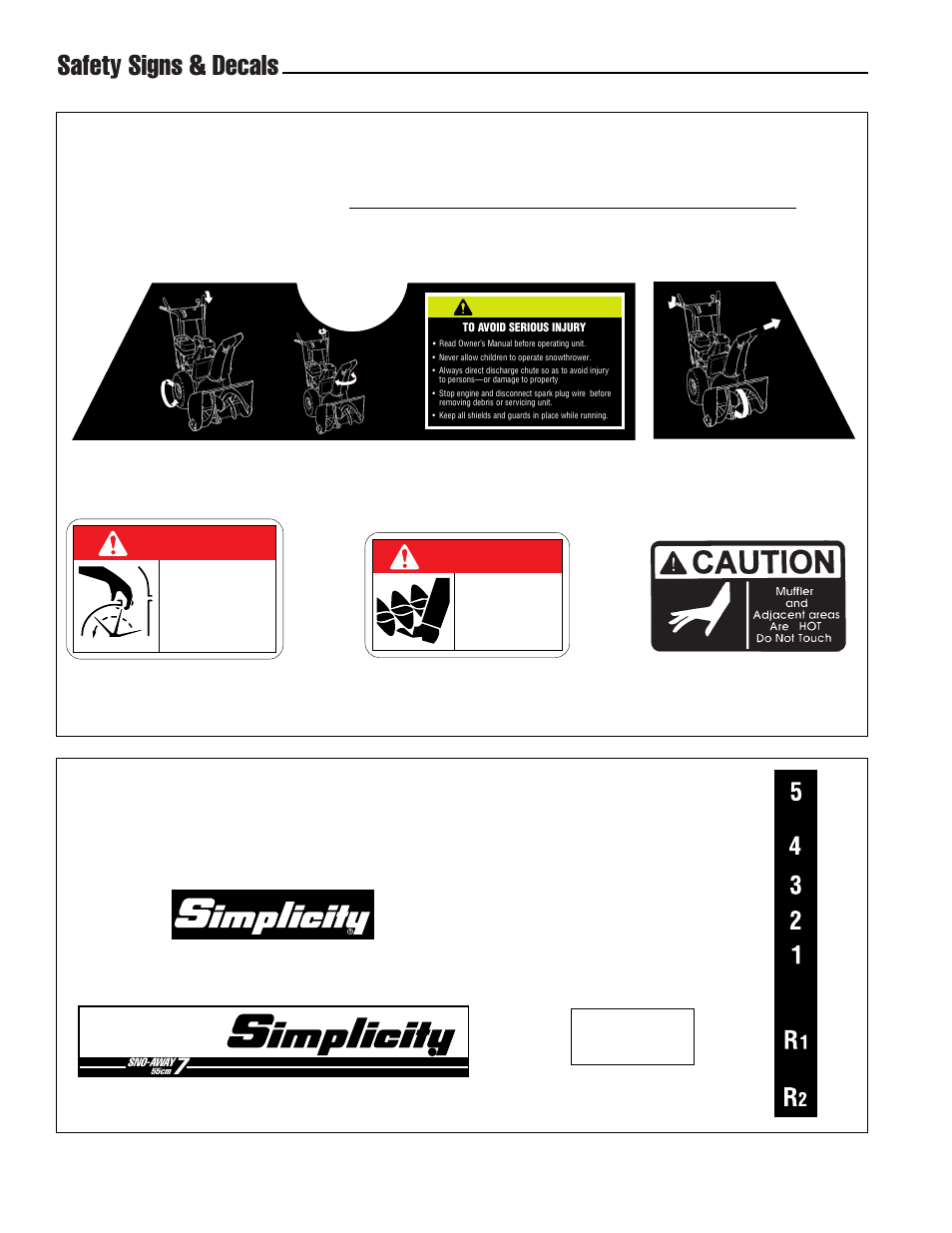 Danger, Safety signs & decals, Safety decals | Additional decals, Warning | Simplicity 1693426 755E User Manual | Page 8 / 28