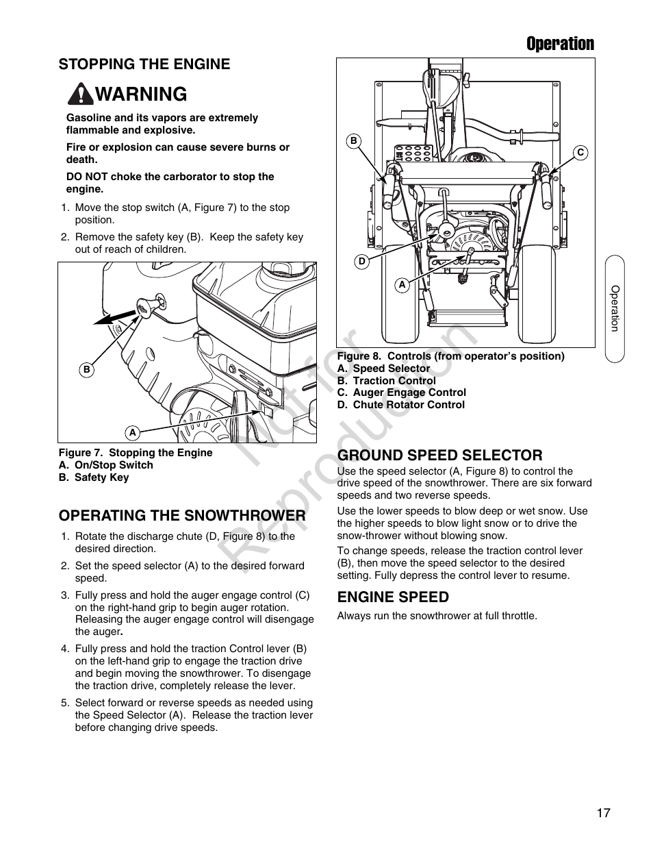 Not for reproduction, Operation, Warning | Simplicity SMI I924E User Manual | Page 17 / 38