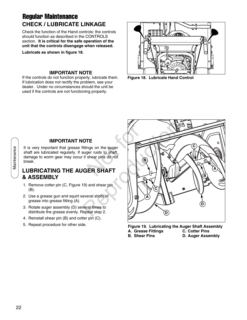 Not for reproduction, Regular maintenance | Simplicity SMI I924E User Manual | Page 22 / 38