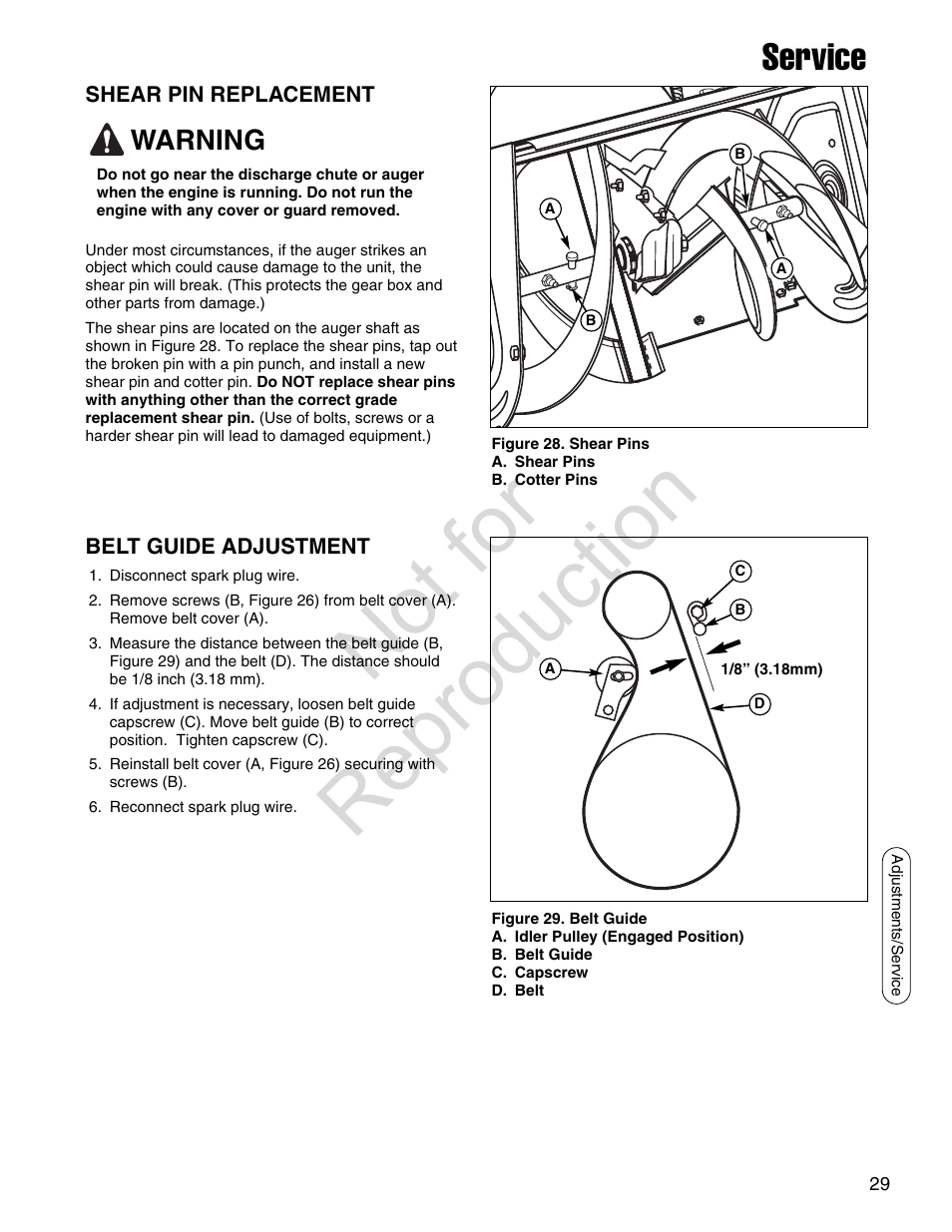 Not for reproduction, Service, Warning | Simplicity SMI I924E User Manual | Page 29 / 38