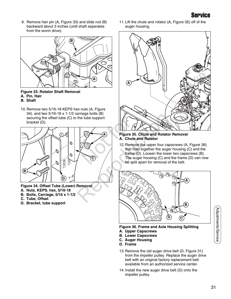 Not for reproduction, Service | Simplicity SMI I924E User Manual | Page 31 / 38