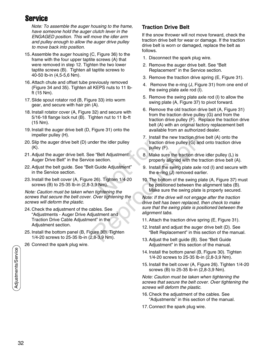Not for reproduction, Service | Simplicity SMI I924E User Manual | Page 32 / 38