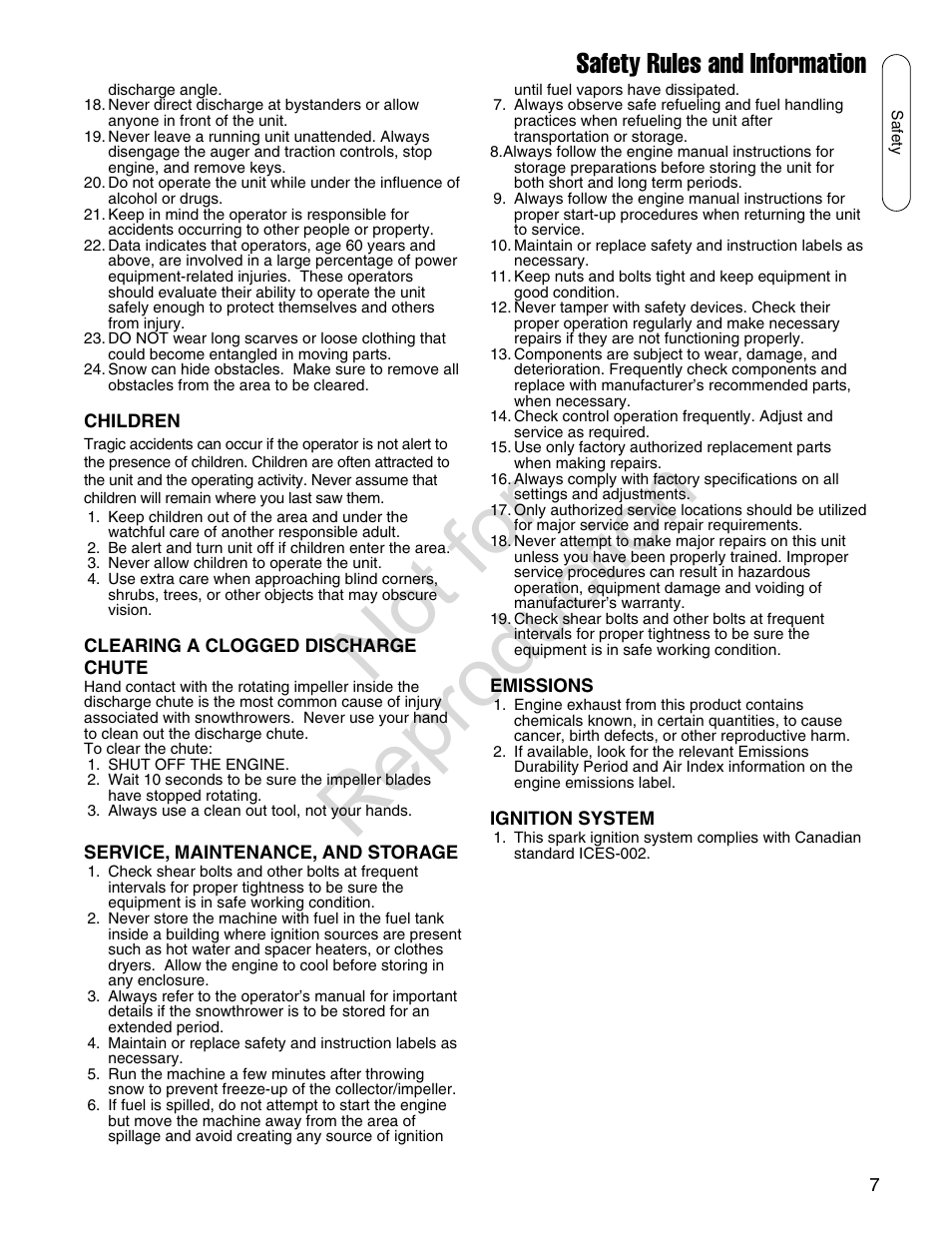 Not for reproduction, Safety rules and information | Simplicity SMI I924E User Manual | Page 7 / 38