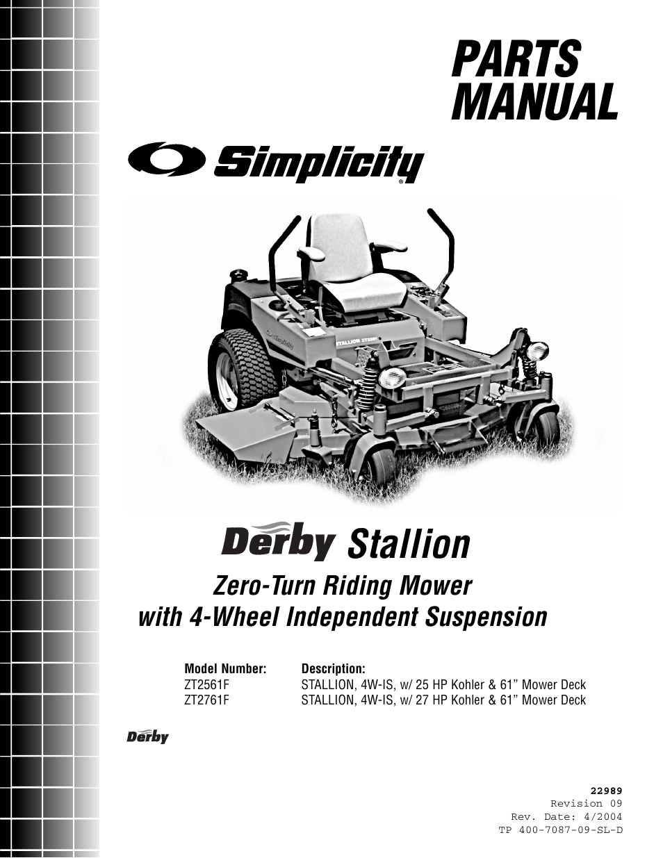 Parts manual, Stallion | Simplicity ZT2761F User Manual | Page 3 / 75