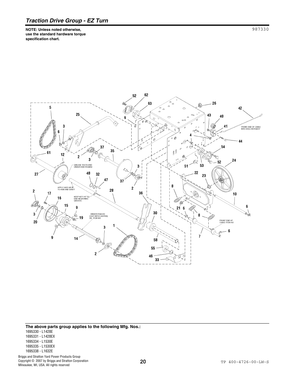 Traction drive group - ez turn | Simplicity 1696338 User Manual | Page 20 / 30