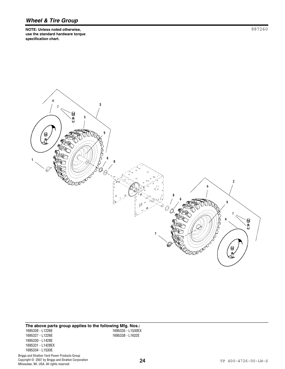 Wheel & tire group | Simplicity 1696338 User Manual | Page 24 / 30