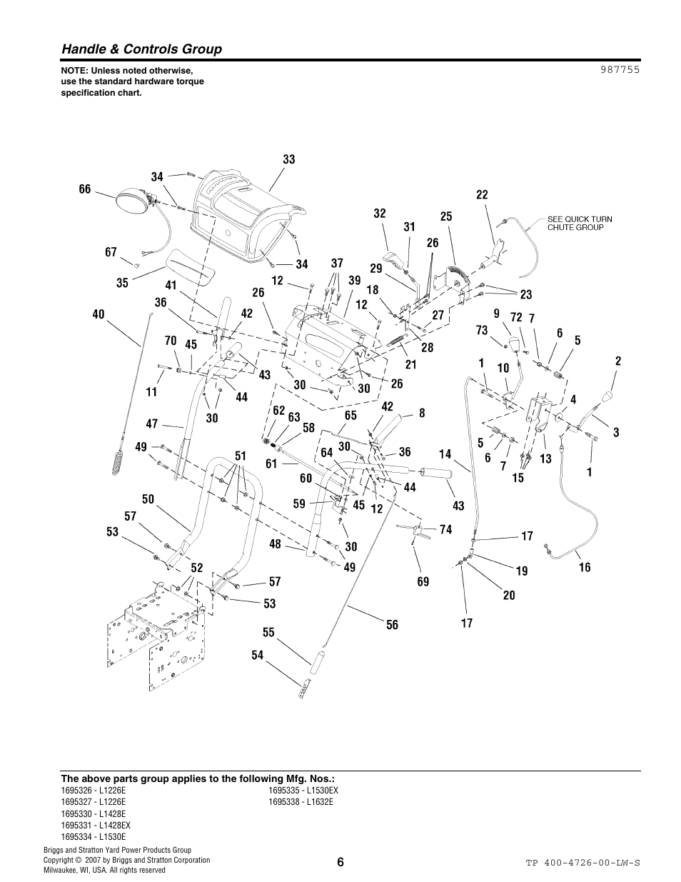 Handle & controls group | Simplicity 1696338 User Manual | Page 6 / 30
