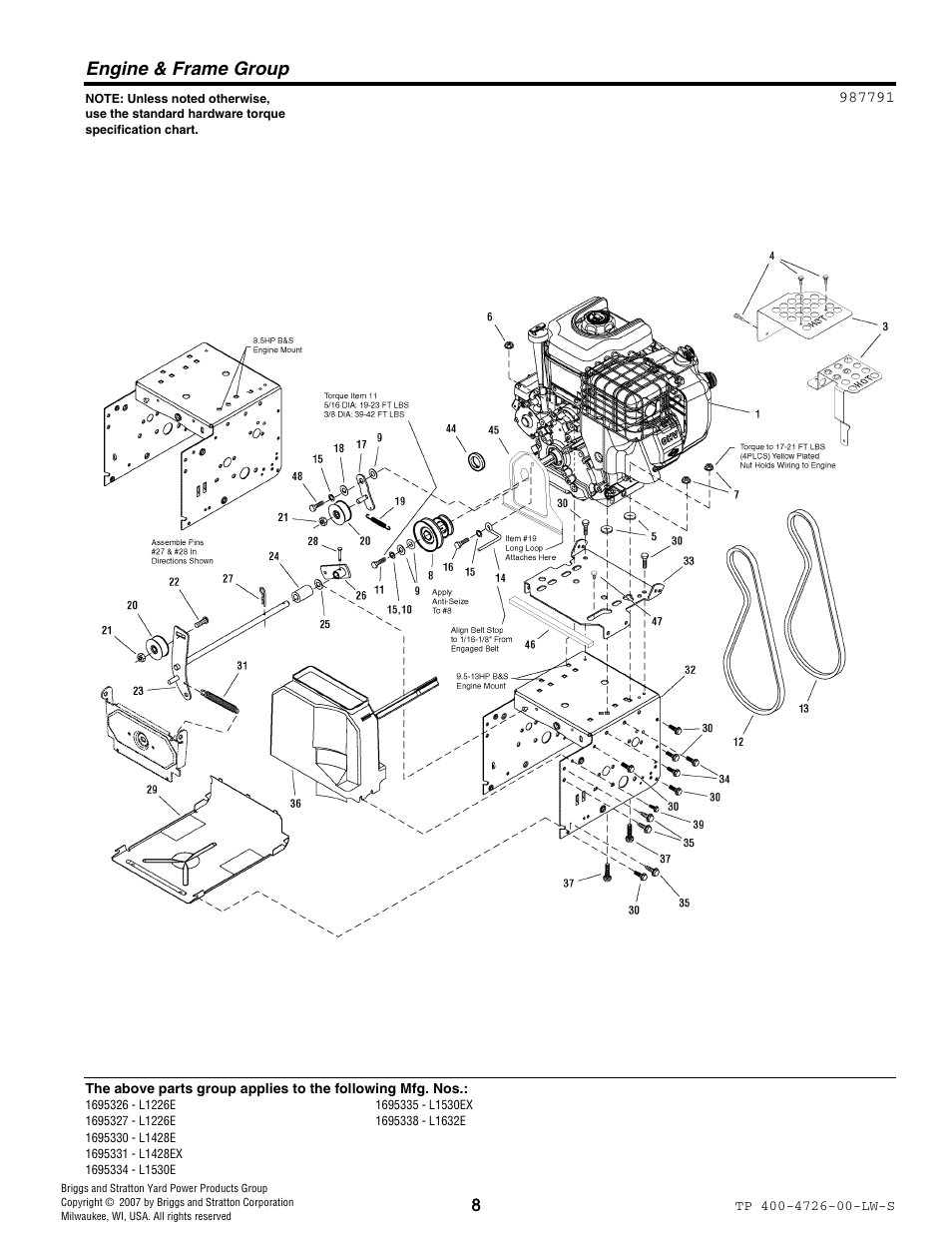 Engine & frame group | Simplicity 1696338 User Manual | Page 8 / 30