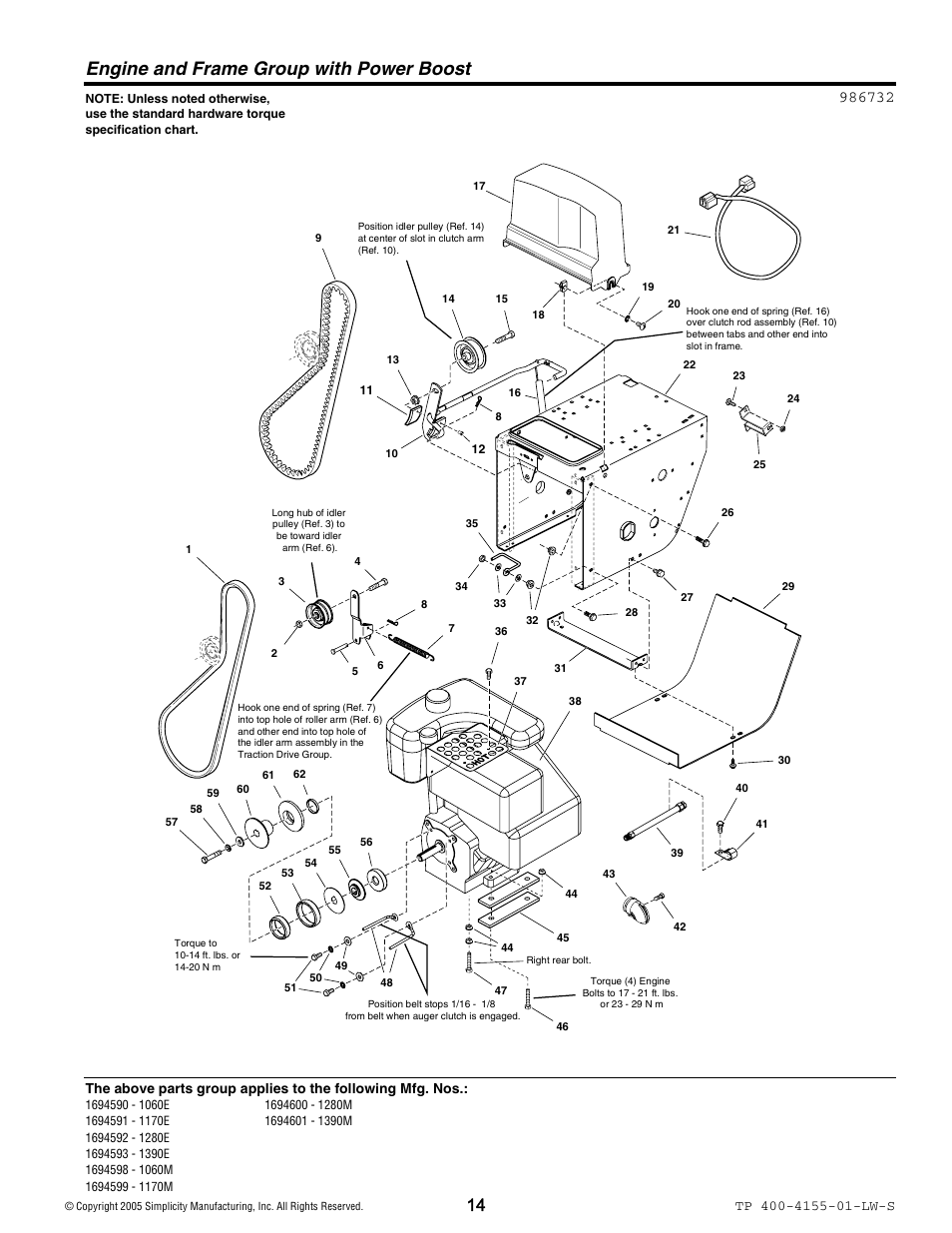 Engine and frame group with power boost | Simplicity 1060M User Manual | Page 14 / 42