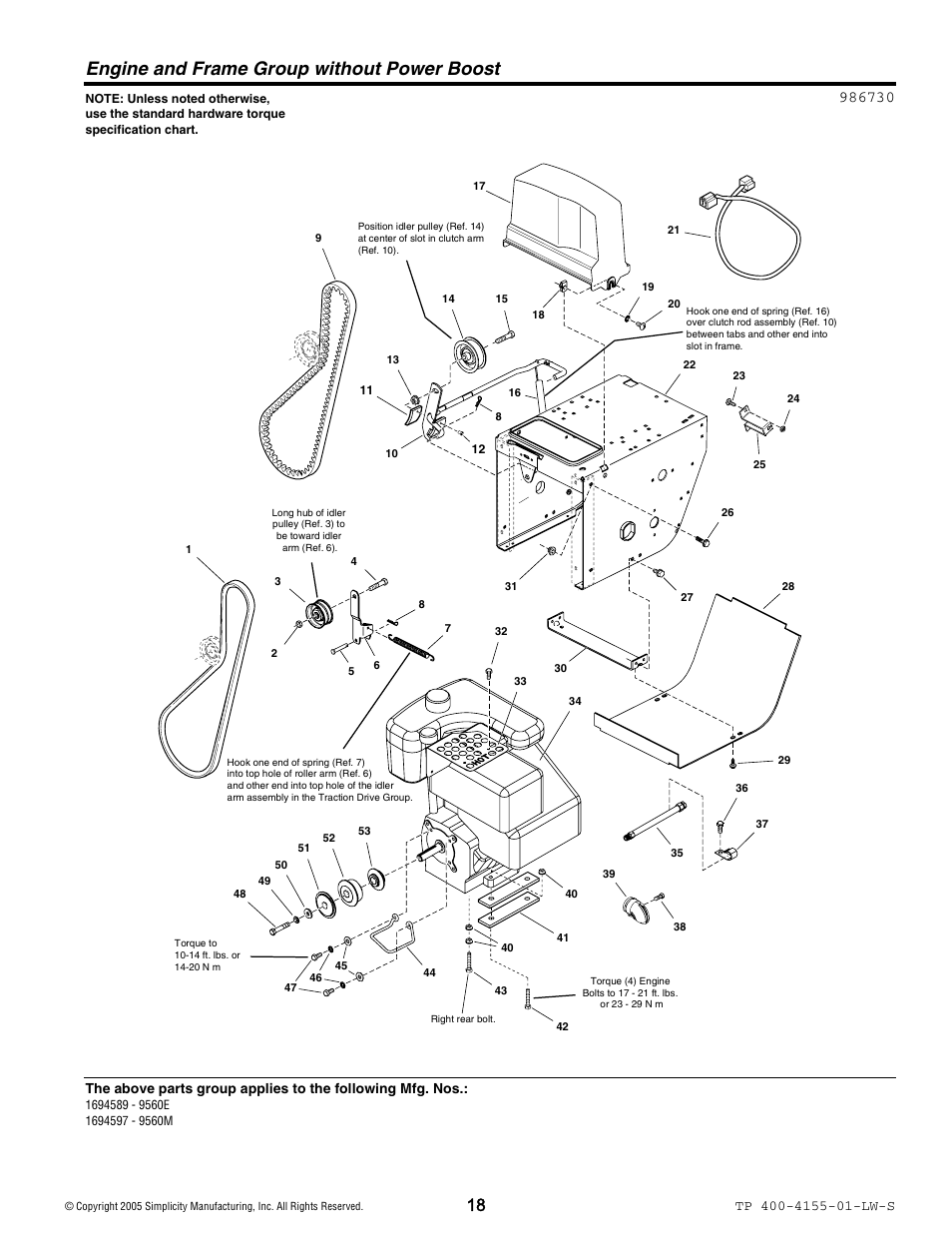 Engine and frame group without power boost | Simplicity 1060M User Manual | Page 18 / 42
