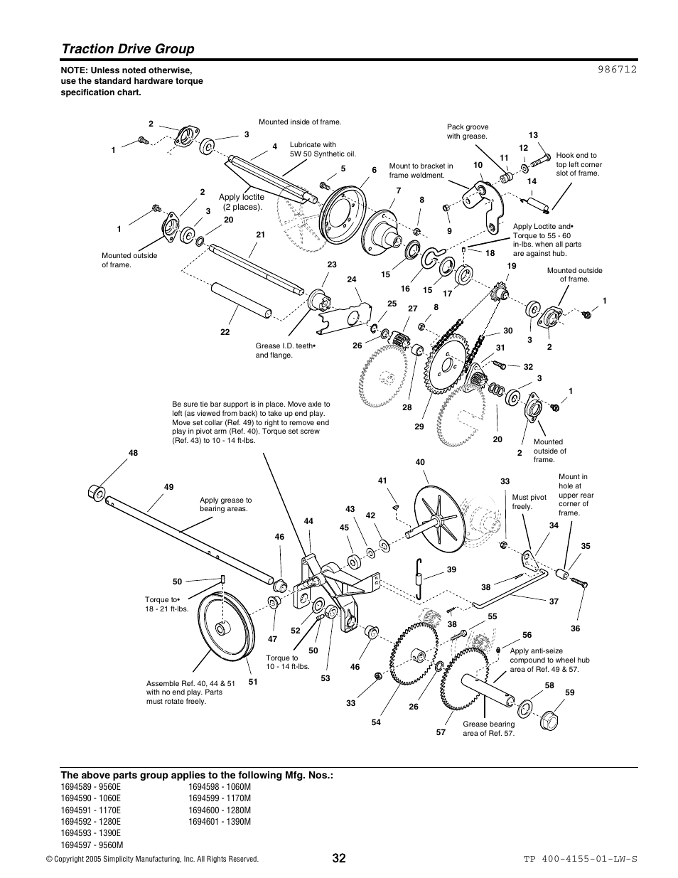 Traction drive group | Simplicity 1060M User Manual | Page 32 / 42