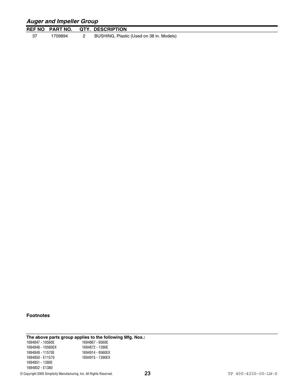 Auger and impeller group | Simplicity 1694914 User Manual | Page 23 / 44
