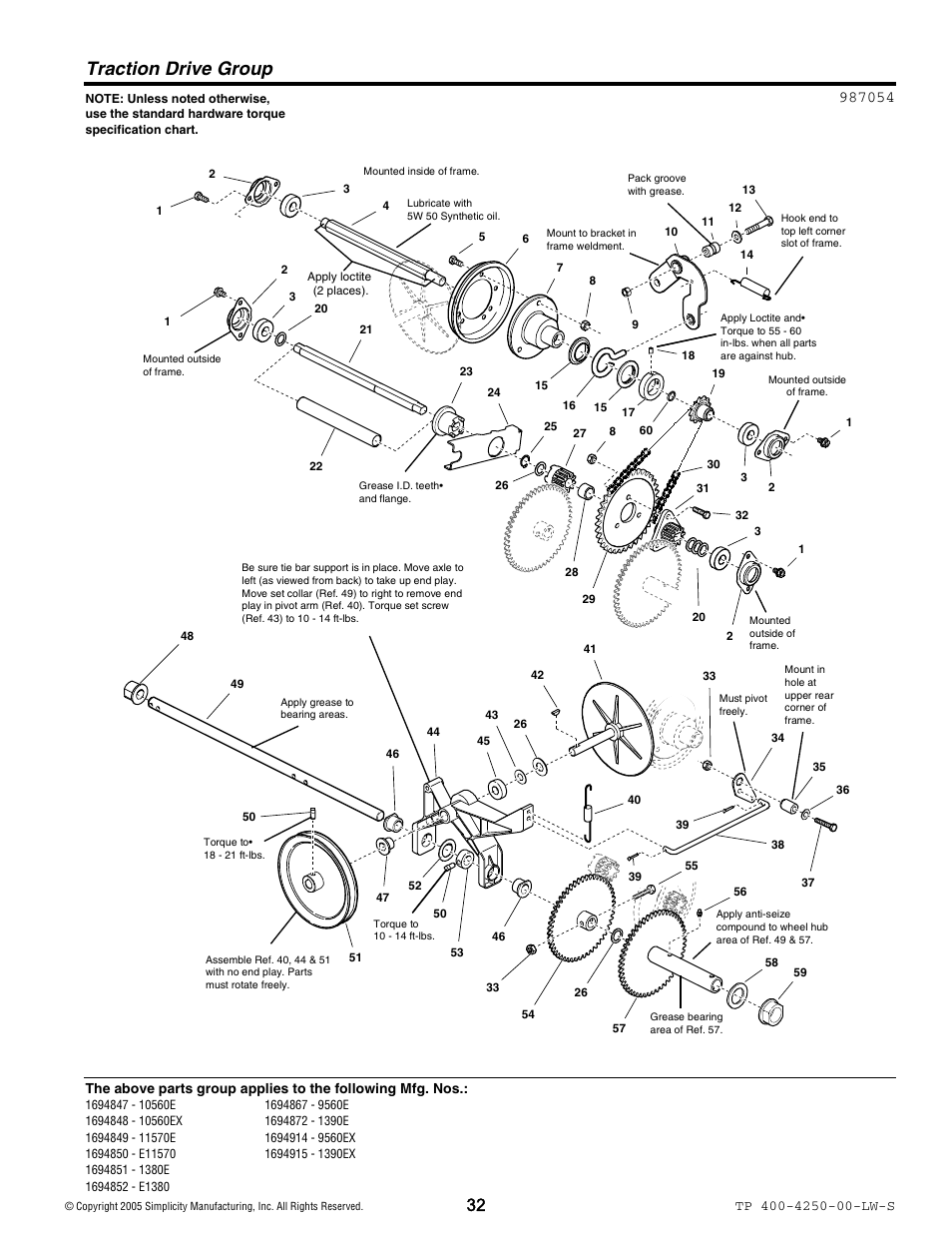 Traction drive group | Simplicity 1694914 User Manual | Page 32 / 44