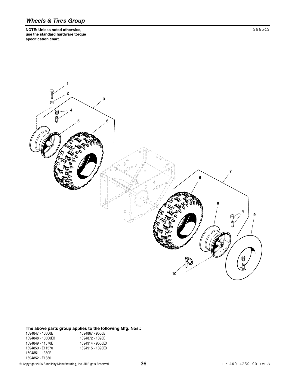 Wheels & tires group | Simplicity 1694914 User Manual | Page 36 / 44