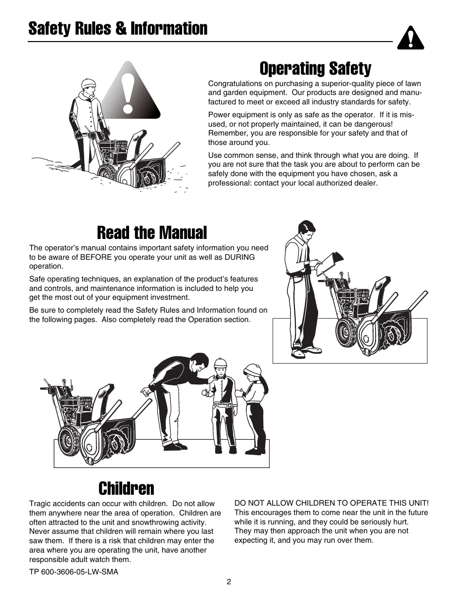 Operating safety, Read the manual, Children | Safety rules & information | Simplicity 105308E User Manual | Page 5 / 36