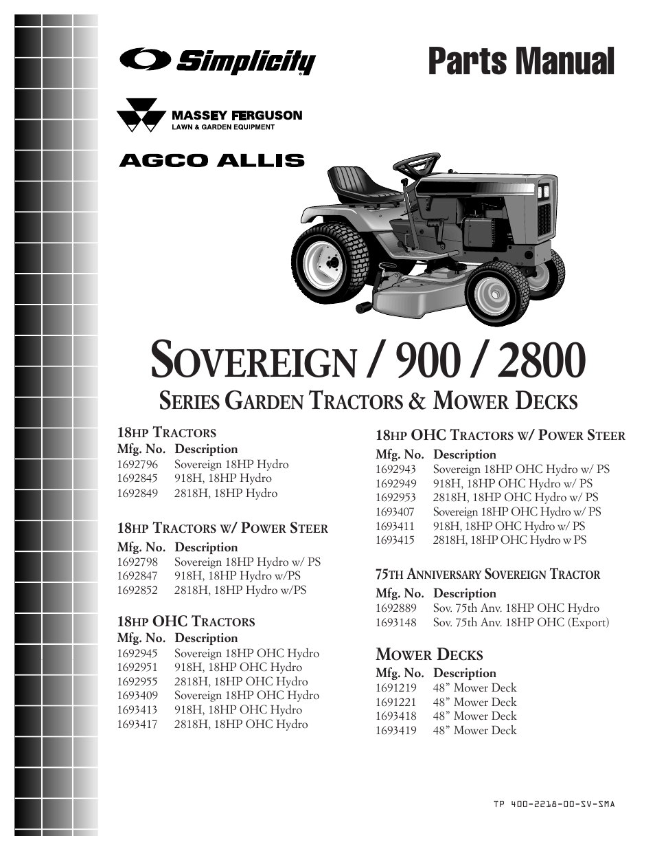 Simplicity SOVEREIGN TP 400-2218-00-SV-SMA User Manual | 76 pages