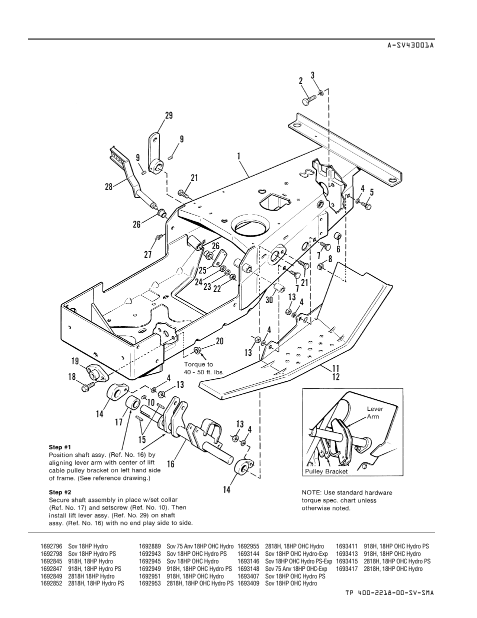 Frame & footrest group | Simplicity SOVEREIGN TP 400-2218-00-SV-SMA User Manual | Page 4 / 76