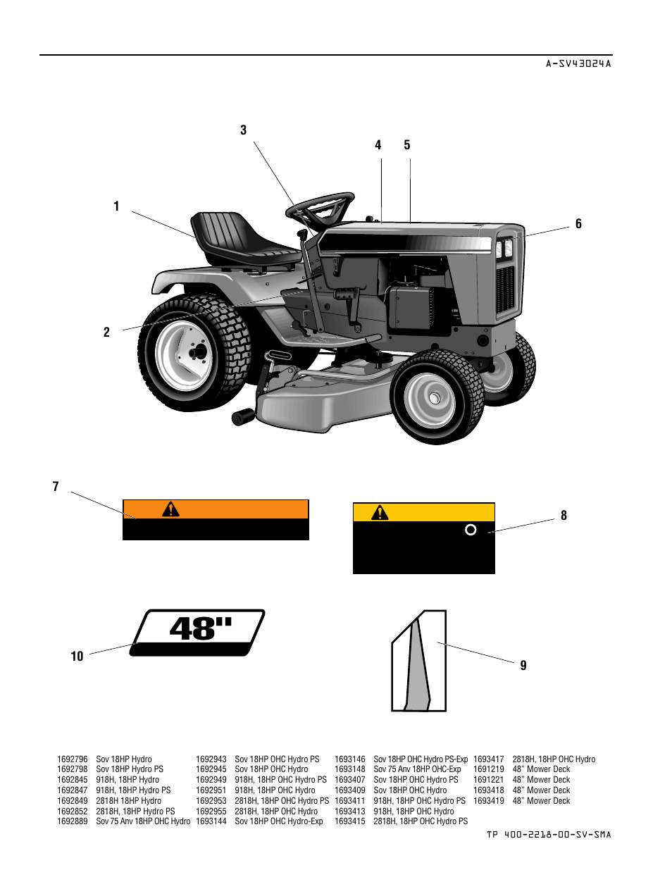 Warning, Caution, Decals — safety & common | Simplicity SOVEREIGN TP 400-2218-00-SV-SMA User Manual | Page 50 / 76