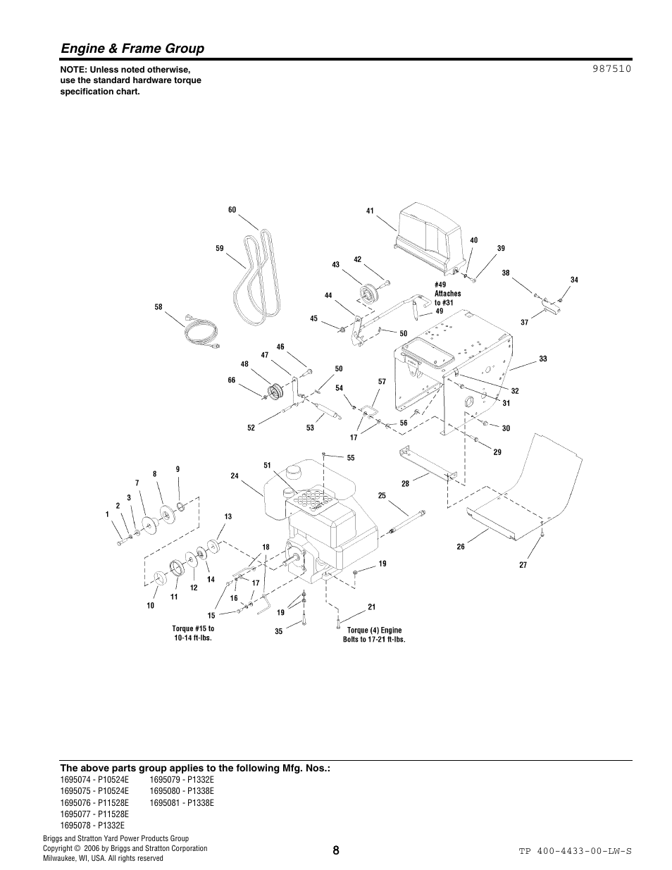 Engine & frame group | Simplicity 1695081 User Manual | Page 8 / 30