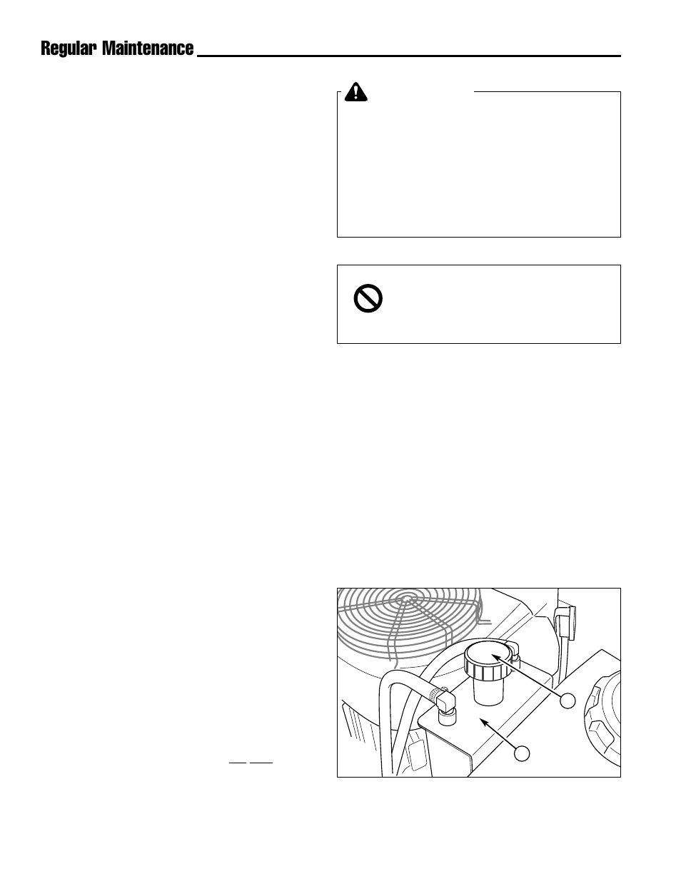 Warning, Regular maintenance, Checking / adding fuel | Fuel filter, Oil & filter change, Check / change air filter, Replace spark plug, Check hydraulic oil level | Simplicity ZT2148 User Manual | Page 20 / 41