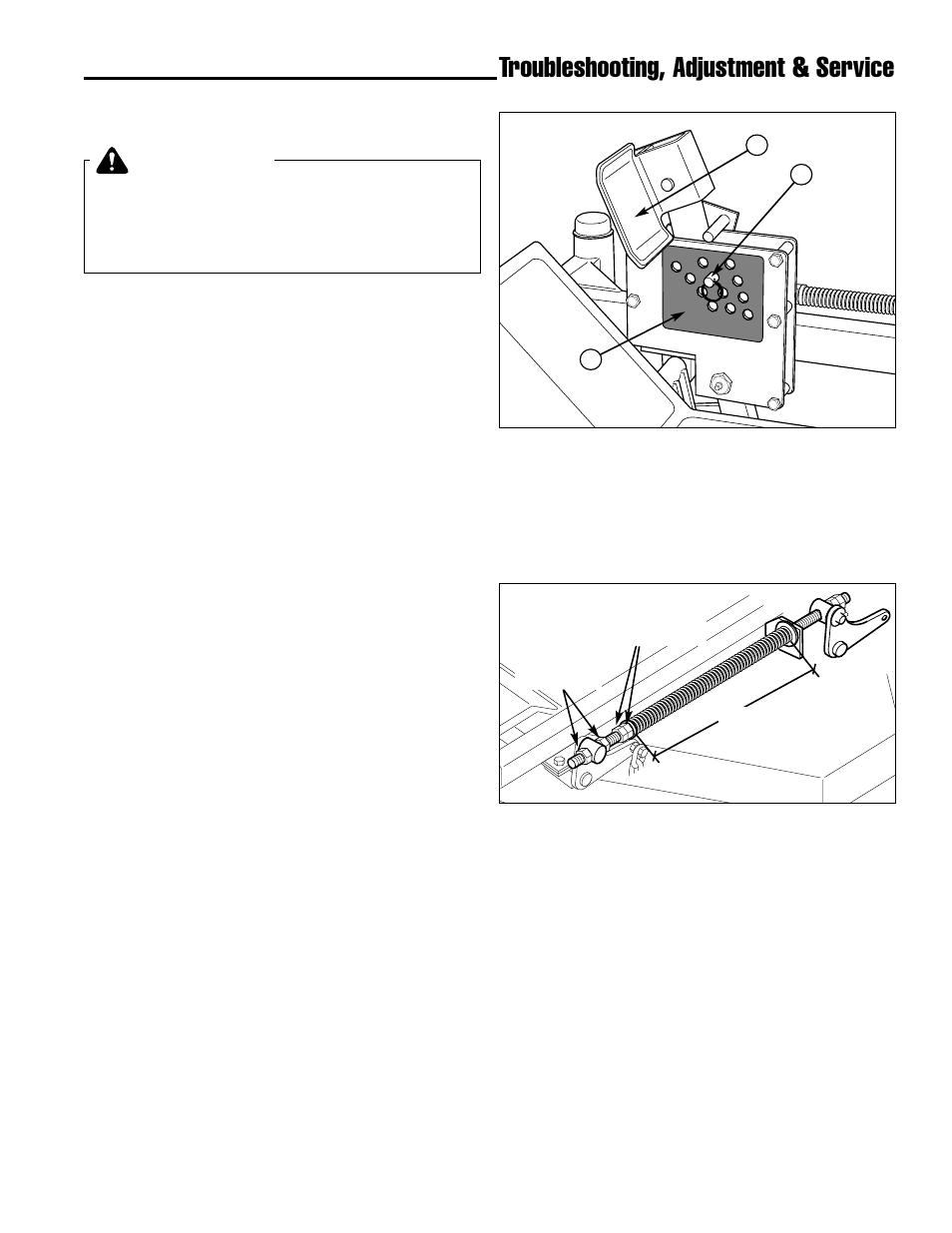 Troubleshooting, adjustment & service, Warning, Cutting height adjustment | Deck leveling adjustment | Simplicity ZT2148 User Manual | Page 29 / 41